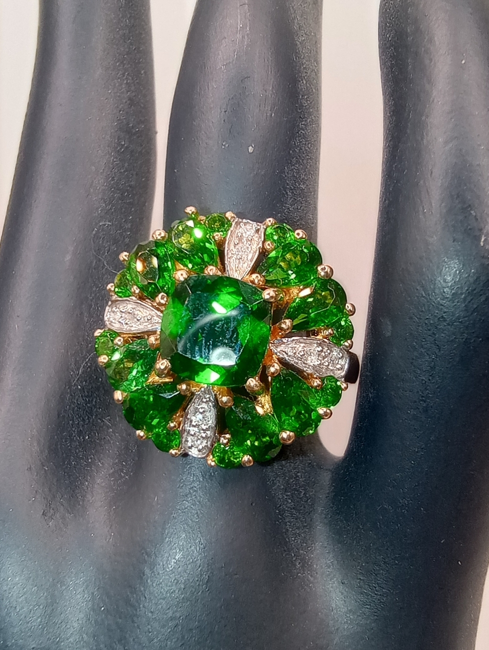 Green Multi Gem Emerald Cluster Cocktail Ring